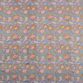 Orange Floral Hand Block Printed Fabric for Daily Wear