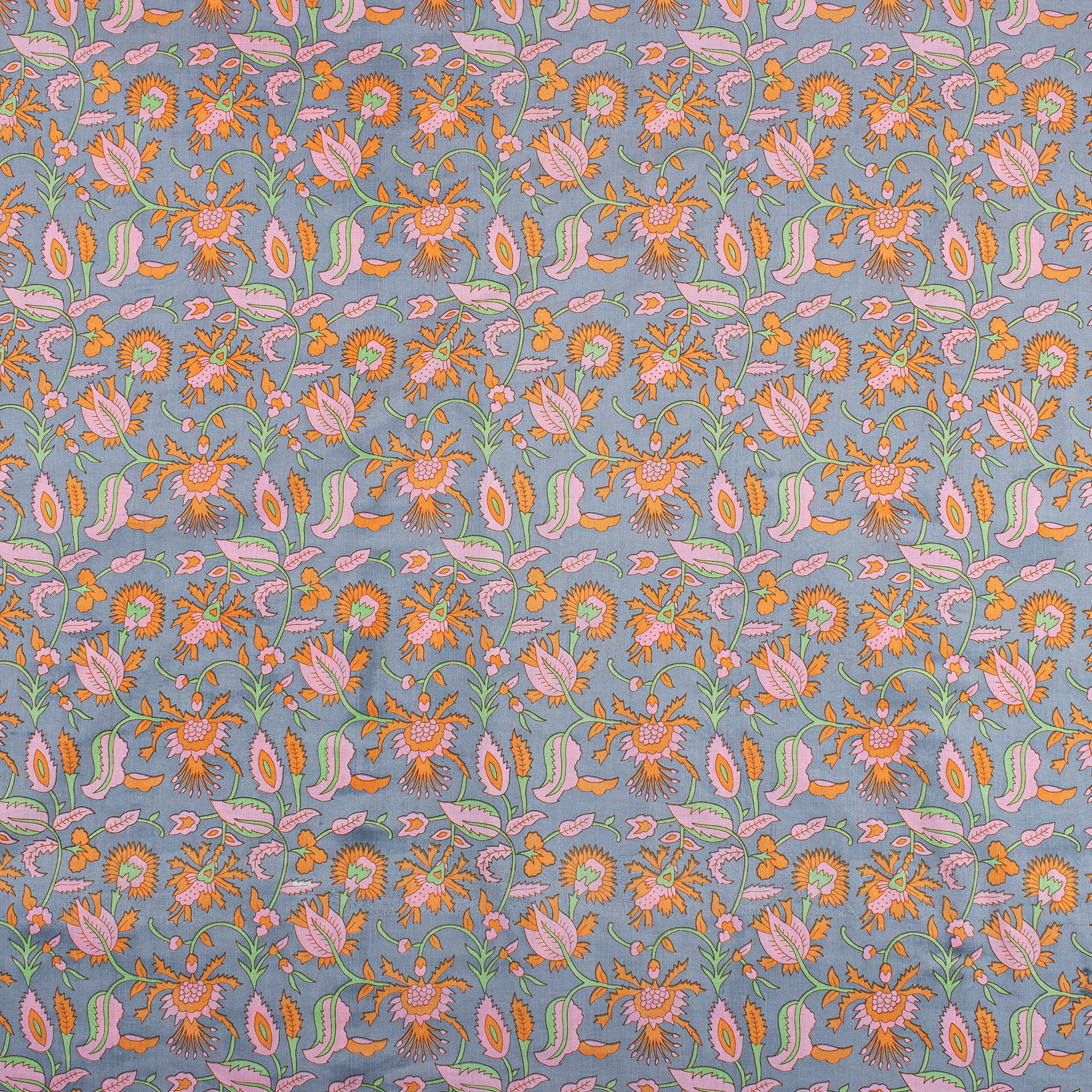 Orange Floral Hand Block Printed Fabric for Daily Wear