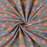 Orange Floral Hand Block Printed Fabric for Daily Wear
