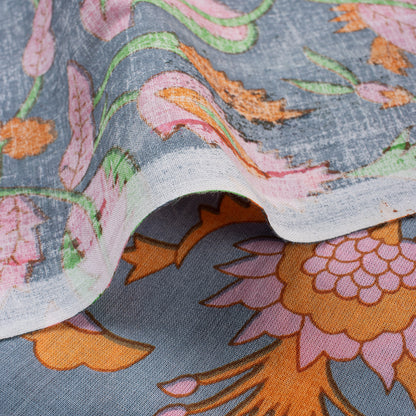 Orange Floral Hand Block Printed Fabric for Daily Wear