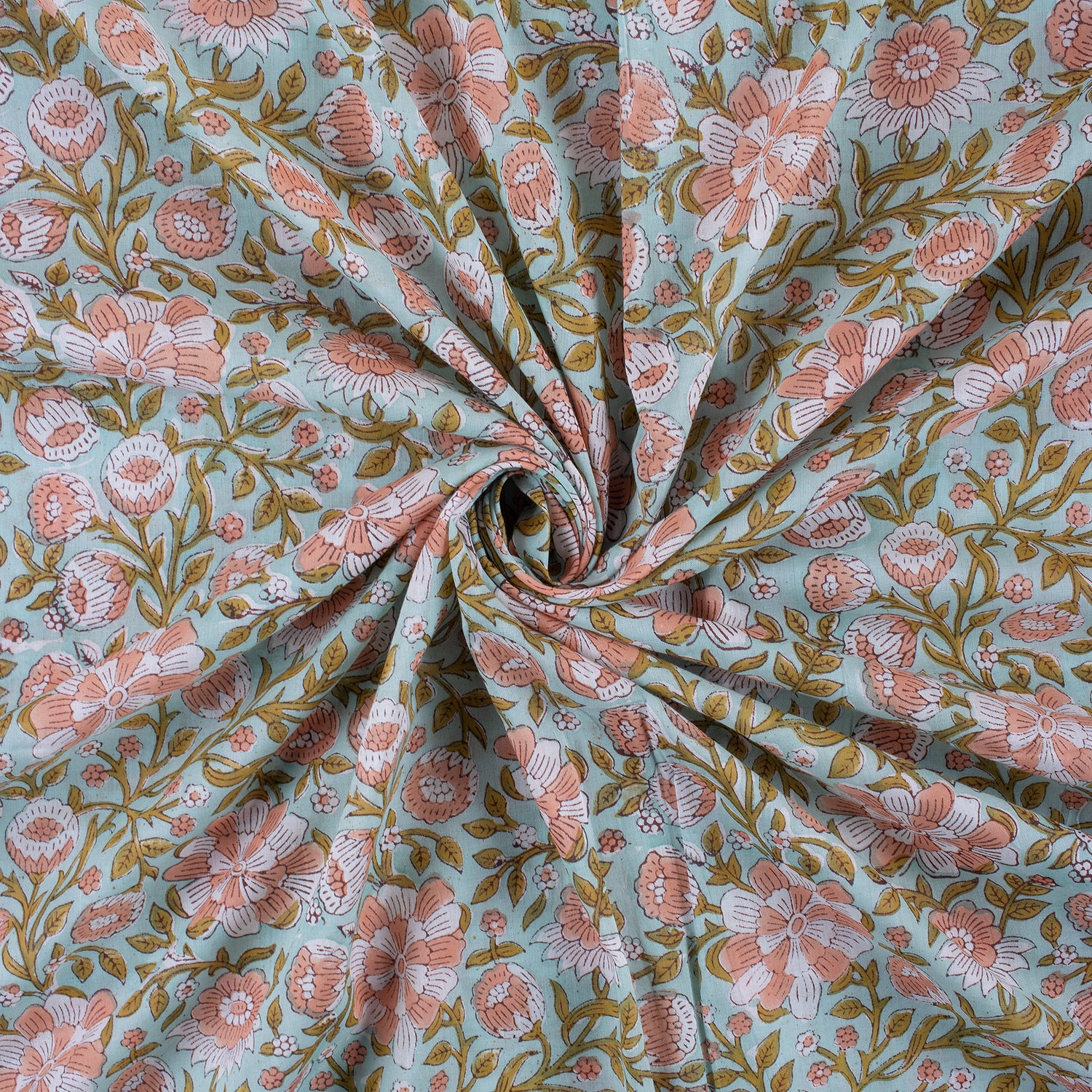 Multi Floral Handmde Printed Cotton Fabric