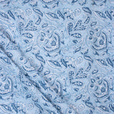 Blue Floral Block Printed Cotton Fabric