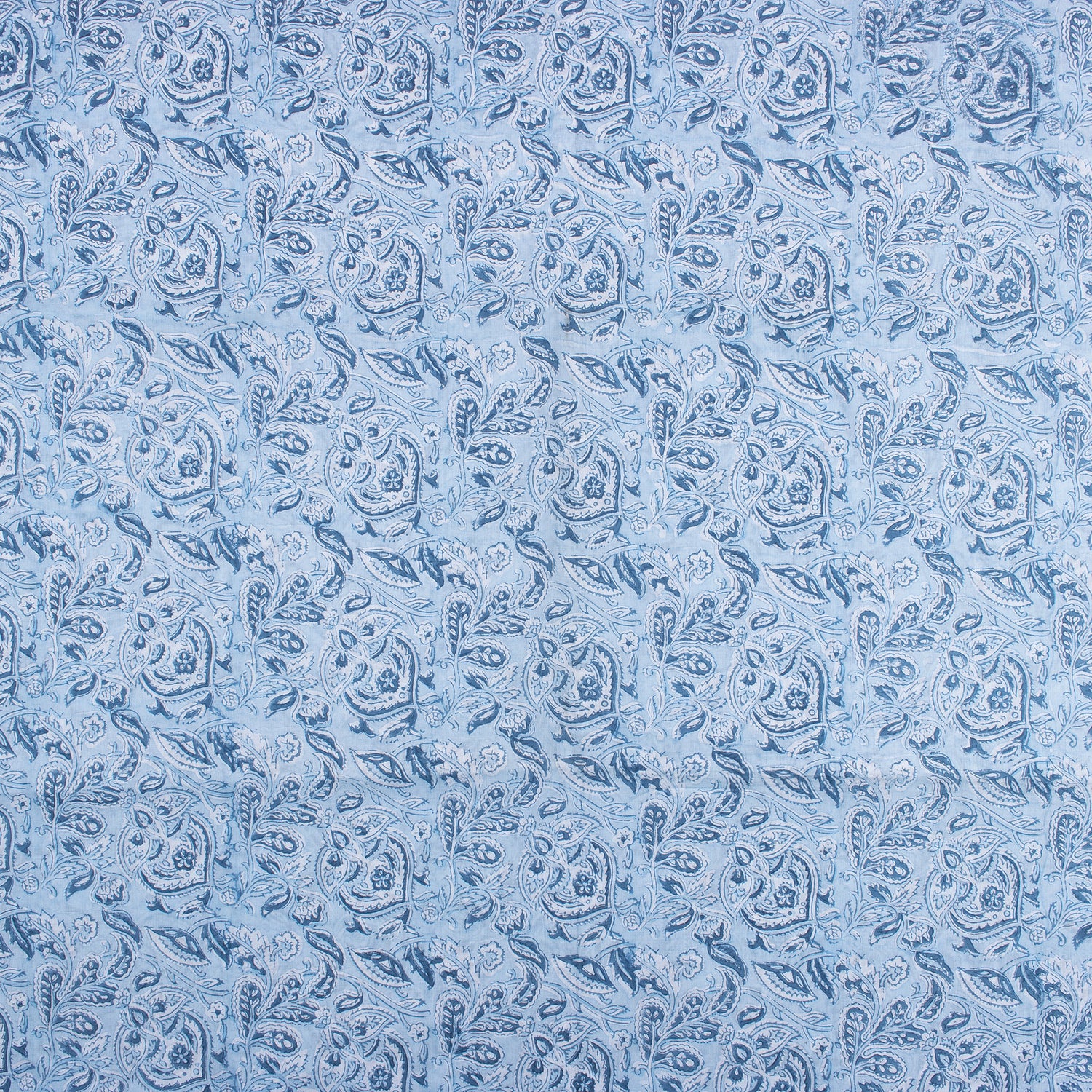 Blue Floral Block Printed Cotton Fabric