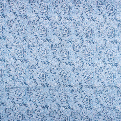 Blue Floral Block Printed Cotton Fabric