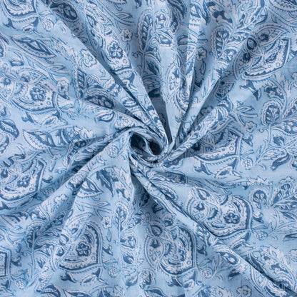 Blue Floral Block Printed Cotton Fabric