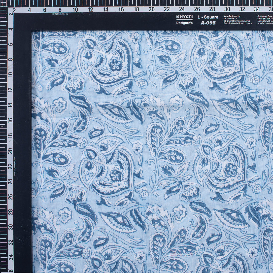 Blue Floral Block Printed Cotton Fabric