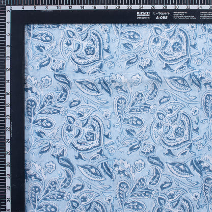Blue Floral Block Printed Cotton Fabric