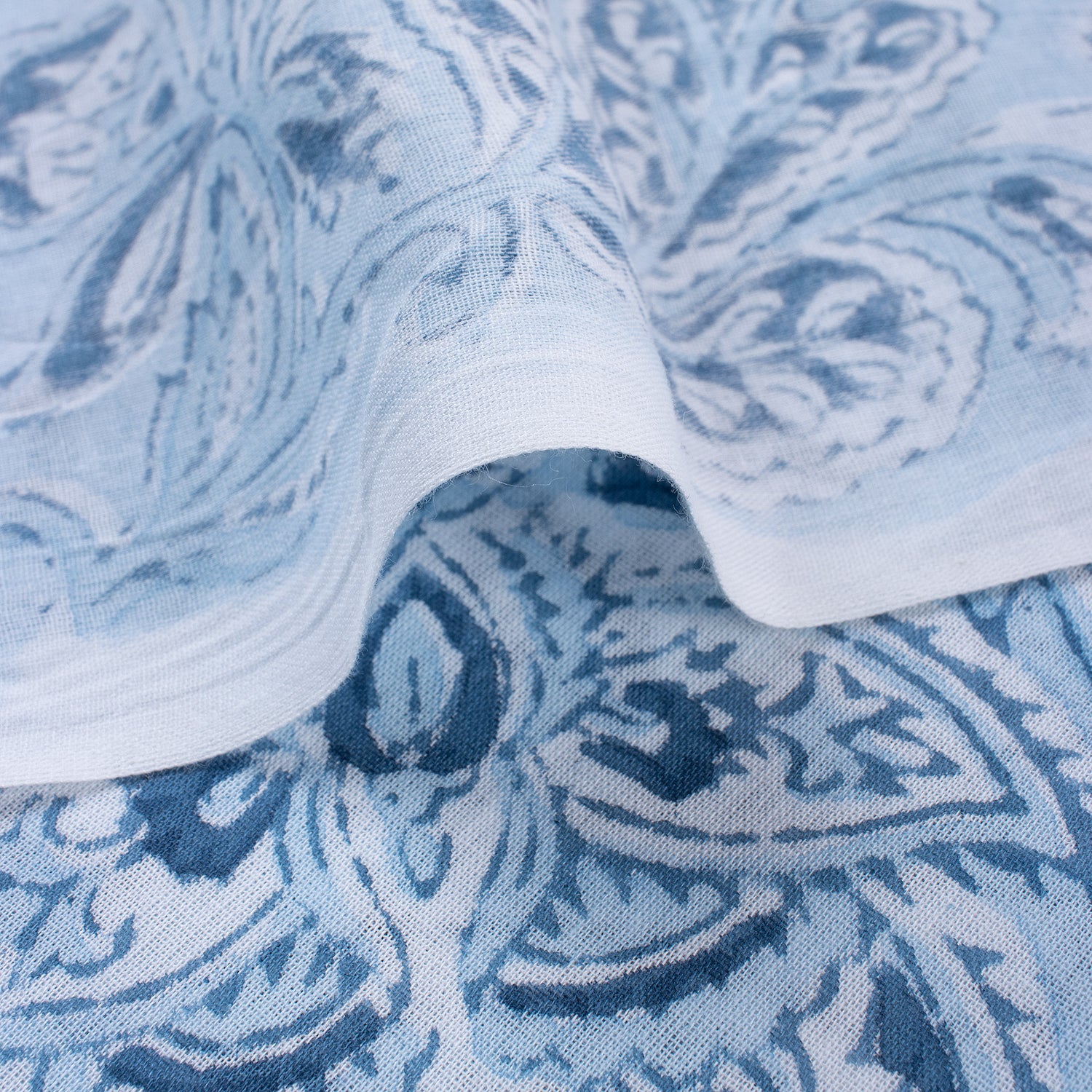 Blue Floral Block Printed Cotton Fabric
