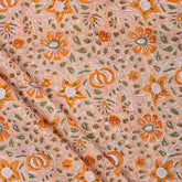 Decorative Orange Floral Hand Block Printed Fabric
