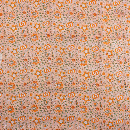 Decorative Orange Floral Hand Block Printed Fabric