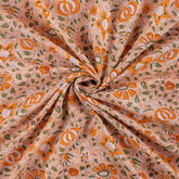Decorative Orange Floral Hand Block Printed Fabric