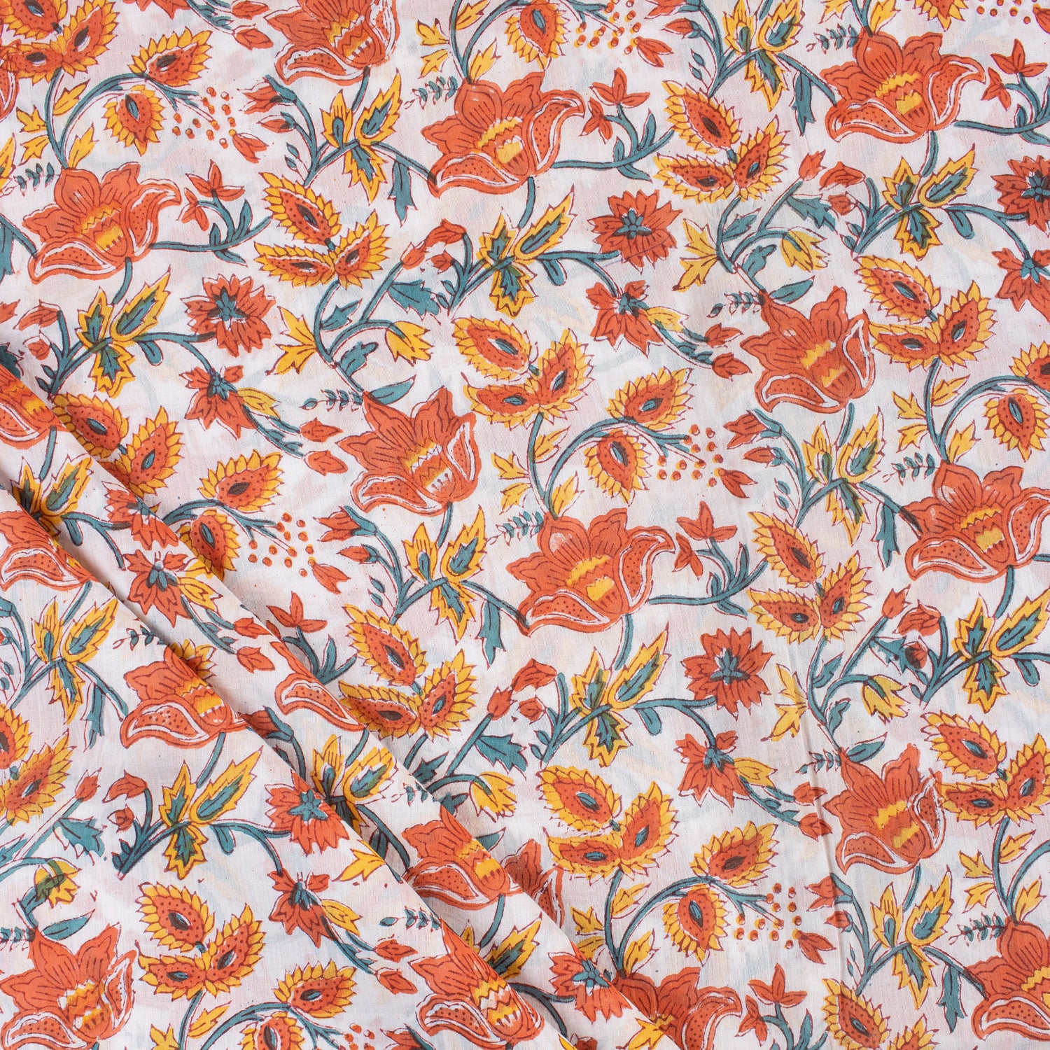 Premium Floral Hand Block Printed Pure Cotton Fabric