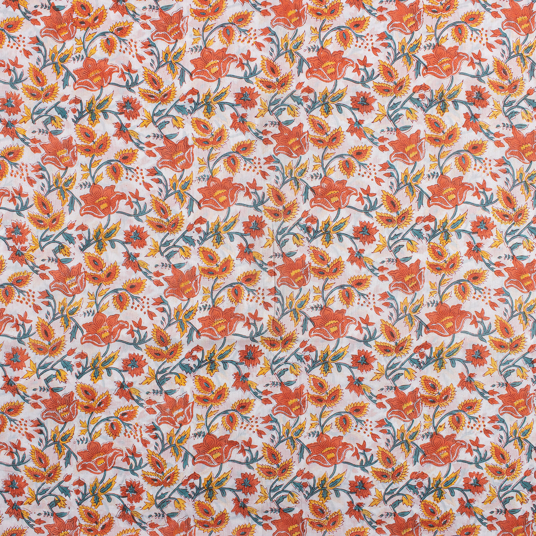 Premium Floral Hand Block Printed Pure Cotton Fabric