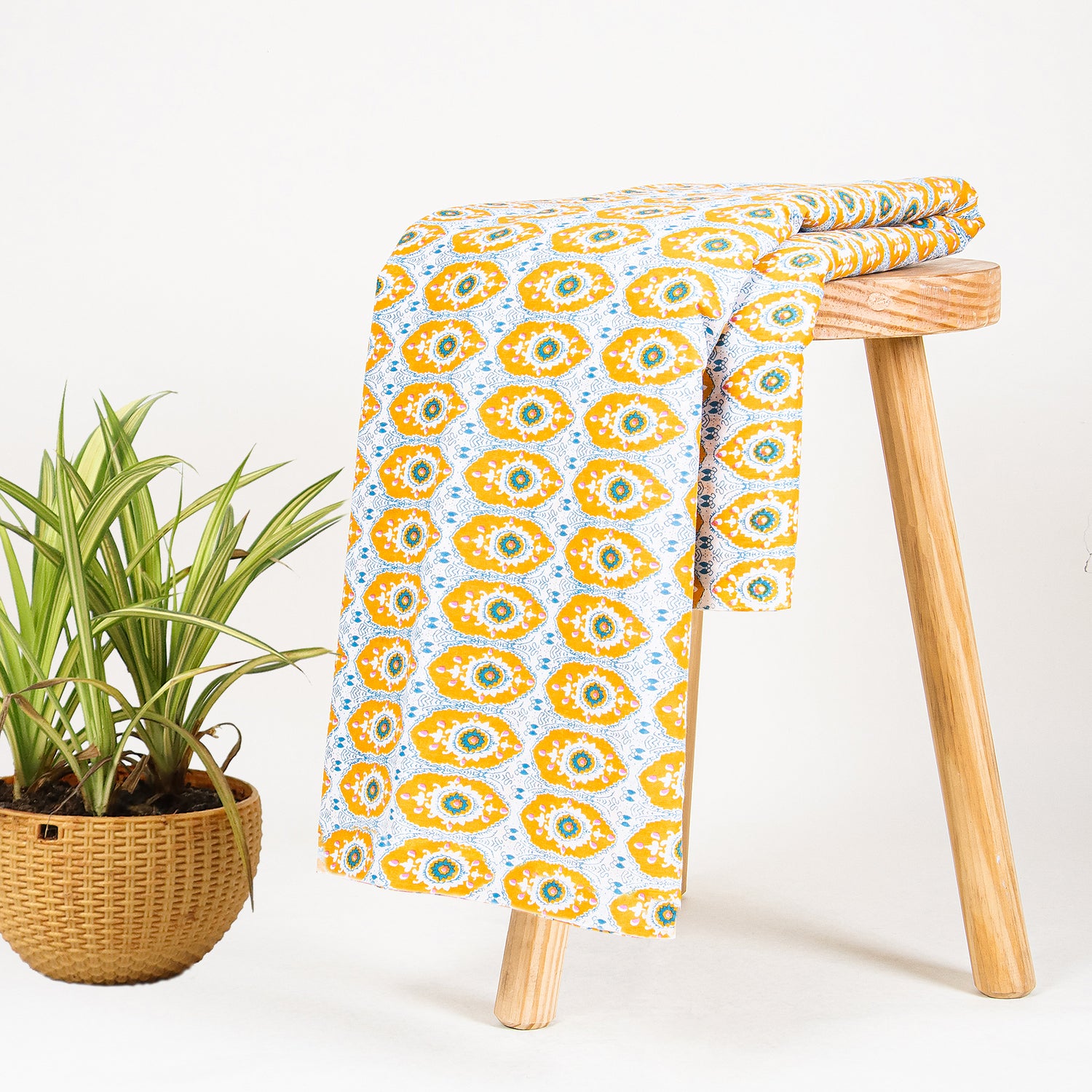 Yellow Bagru Print Fabric Cotton
