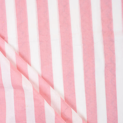 Indian Pink Stripe Hand Block Printed Running Fabric