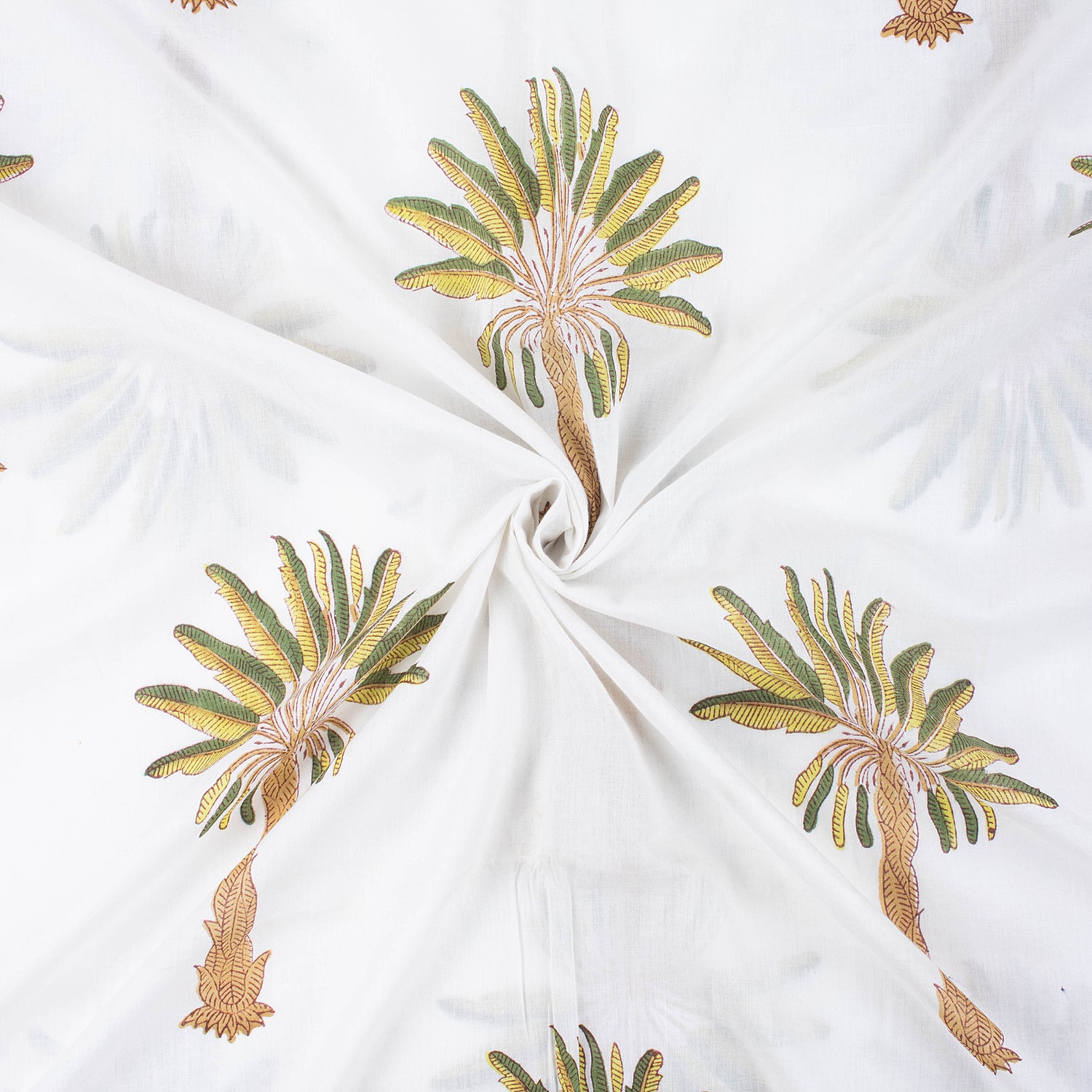Organic Cotton Fabric Natural Green Palm Tree Print