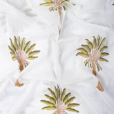 Organic Cotton Fabric Natural Green Palm Tree Print