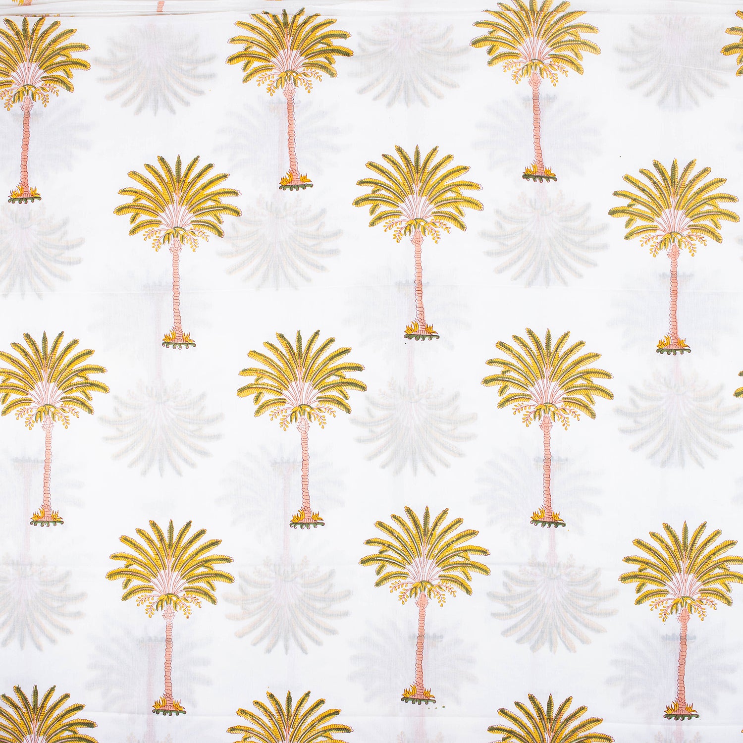 Mustard Yellow Block Print Fabric Natural Palm Cotton Fabric