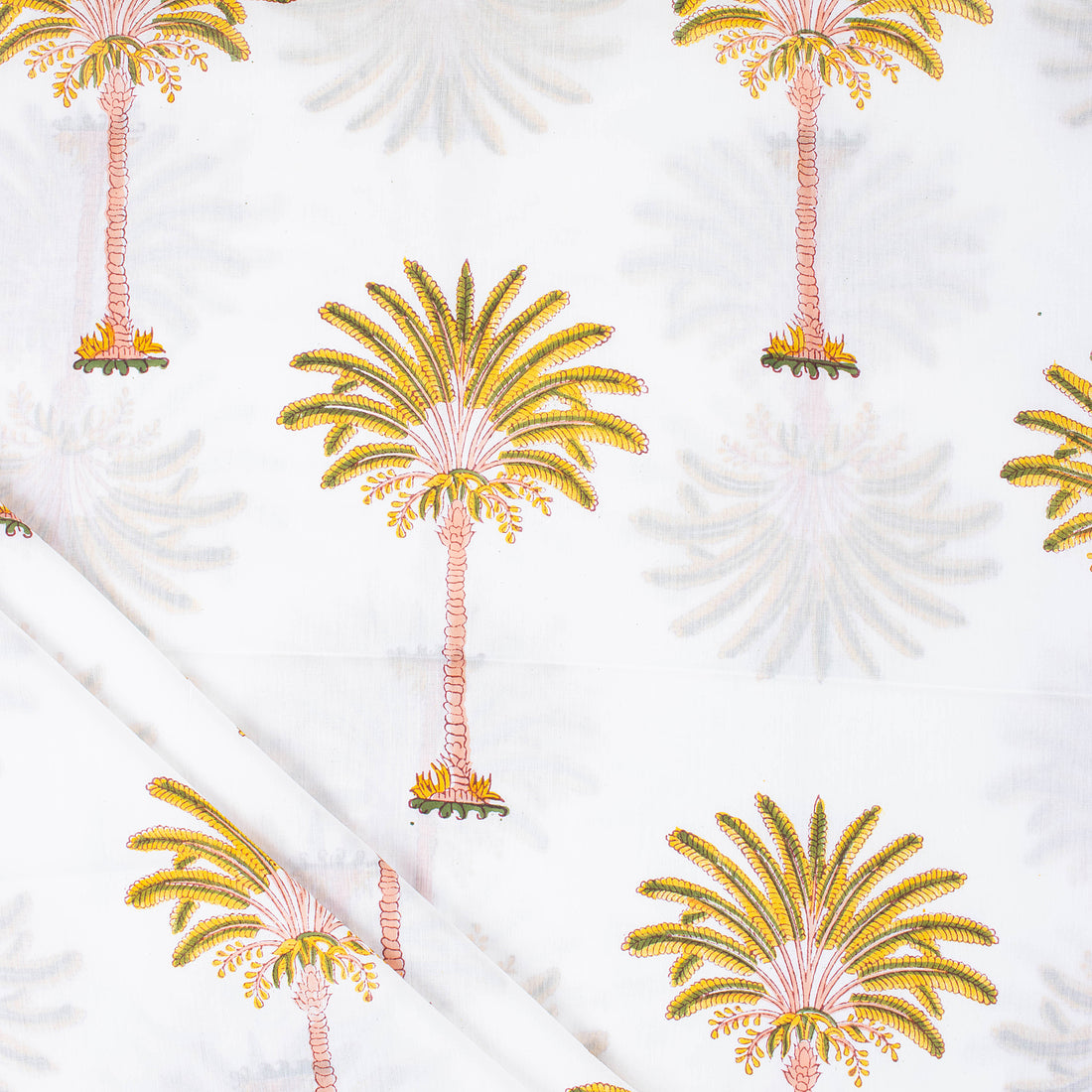 Mustard Yellow Block Print Fabric Natural Palm Cotton Fabric