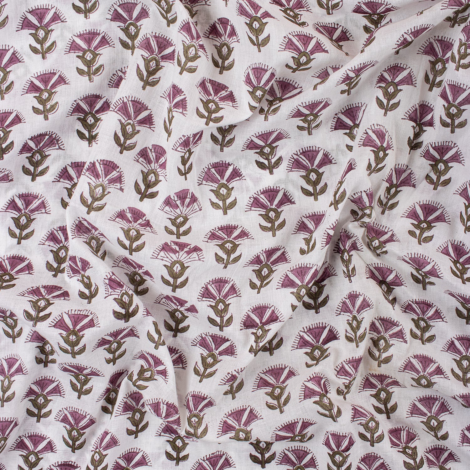 Stylish Purple Floral Hand Blocked Pure Cotton Fabric