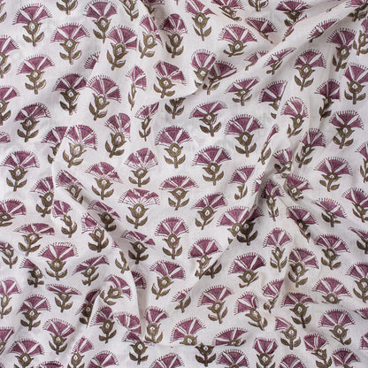 Stylish Purple Floral Hand Blocked Pure Cotton Fabric