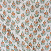 Sustainable Orange Floral Cotton Fabric - Indian Hand Block Print