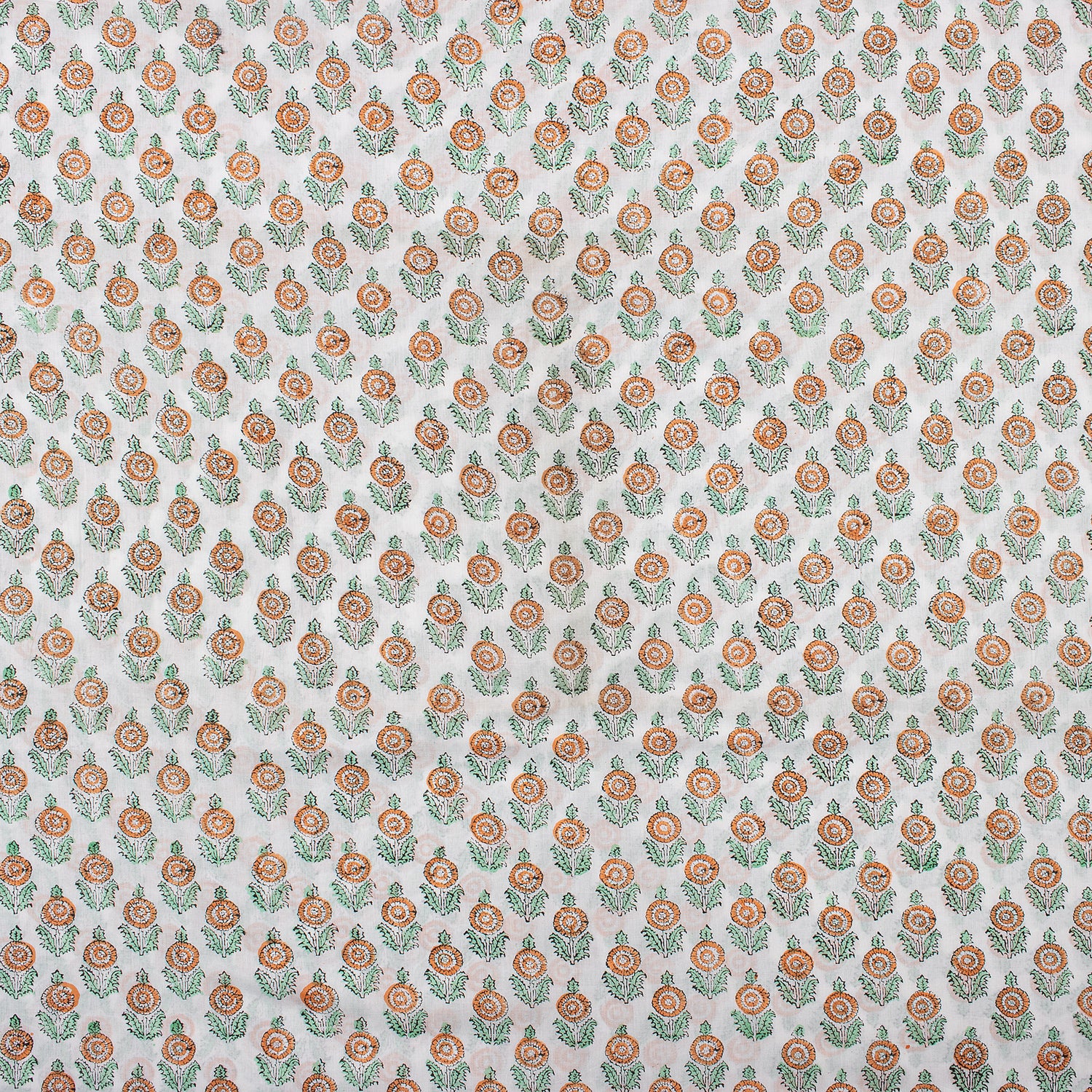 Sustainable Orange Floral Cotton Fabric - Indian Hand Block Print