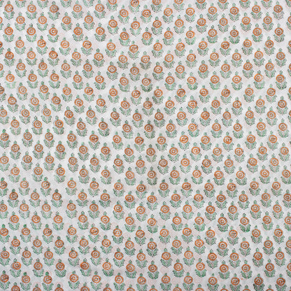 Sustainable Orange Floral Cotton Fabric - Indian Hand Block Print