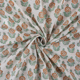 Sustainable Orange Floral Cotton Fabric - Indian Hand Block Print