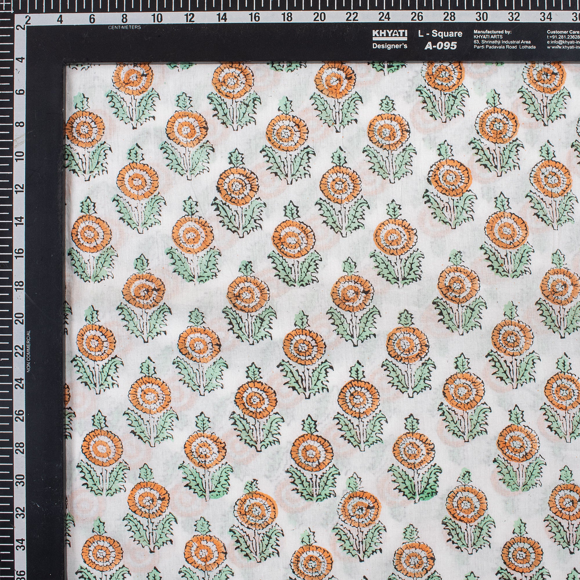 Sustainable Orange Floral Cotton Fabric - Indian Hand Block Print