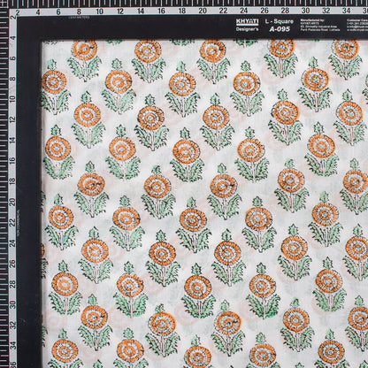 Sustainable Orange Floral Cotton Fabric - Indian Hand Block Print