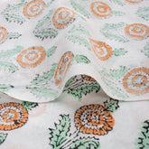 Sustainable Orange Floral Cotton Fabric - Indian Hand Block Print