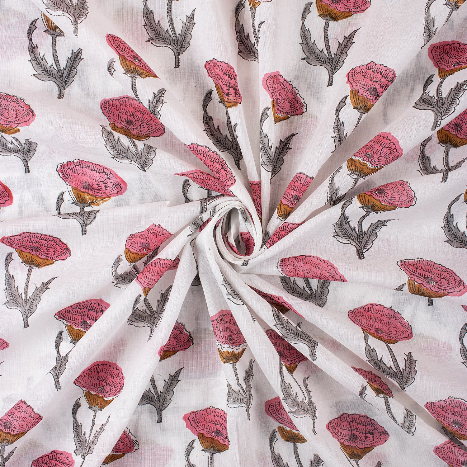 Premium Hand Block Printed Floral Cotton Fabric
