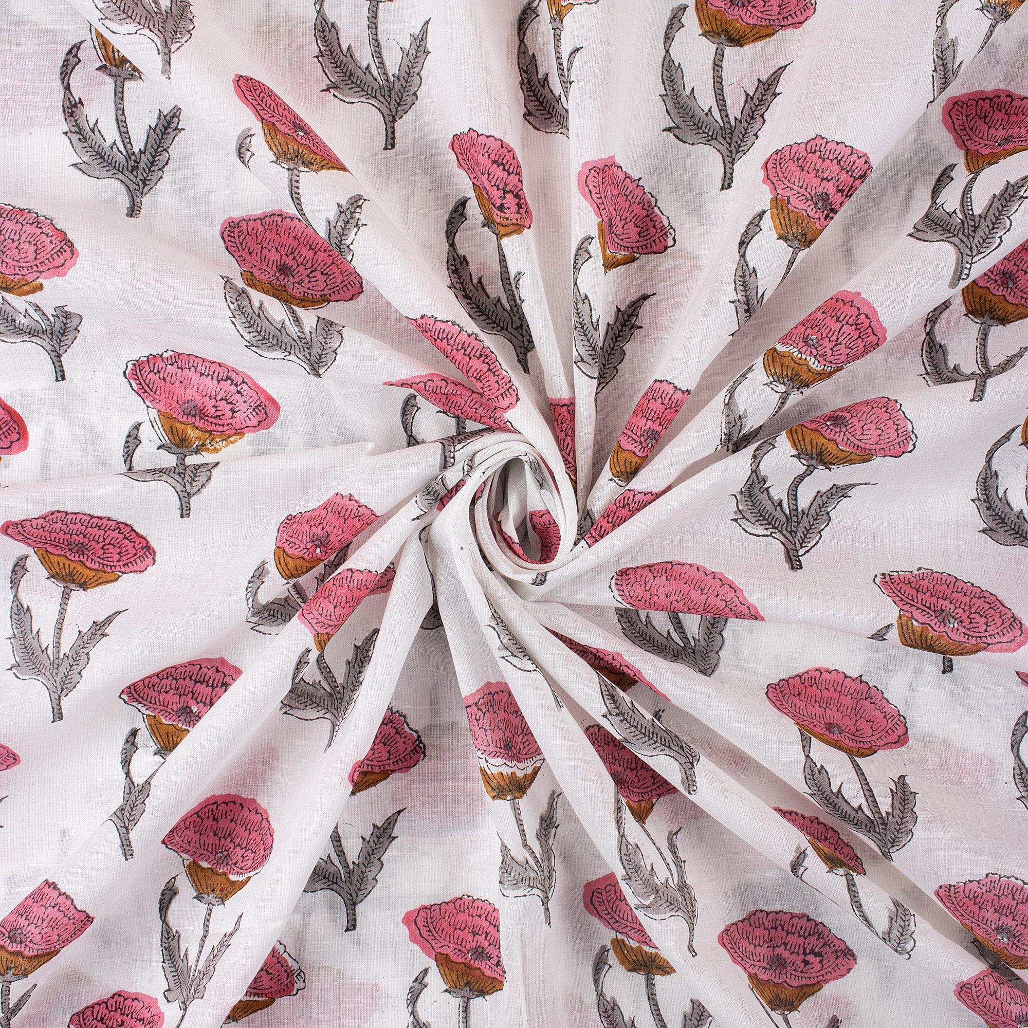 Premium Hand Block Printed Floral Cotton Fabric