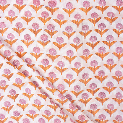 Pink Soft Floral Hand Block Printed Fabric by Yard