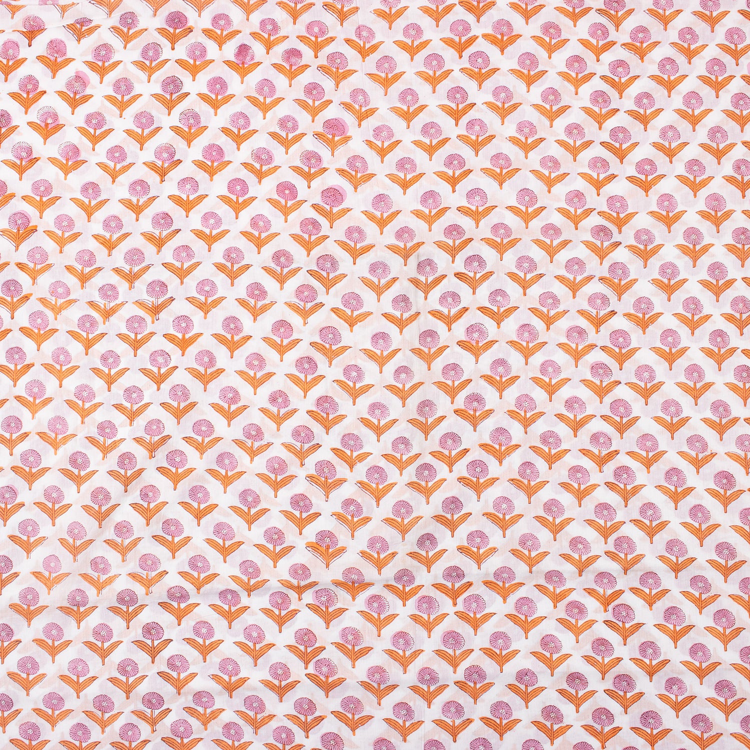 Pink Soft Floral Hand Block Printed Fabric by Yard