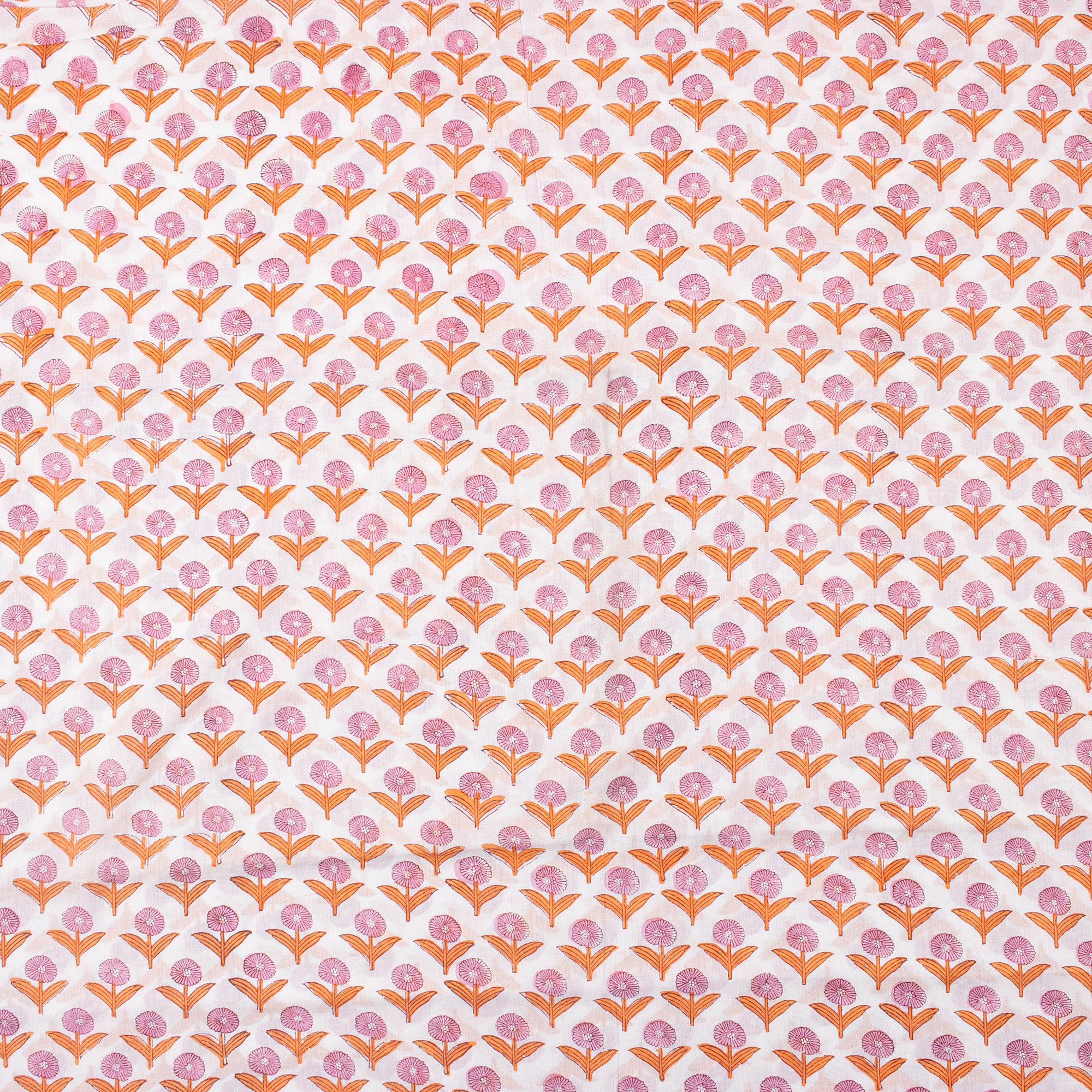 Pink Soft Floral Hand Block Printed Fabric by Yard