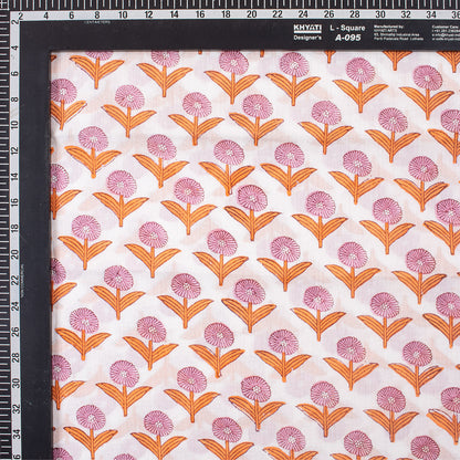 Pink Soft Floral Hand Block Printed Fabric by Yard
