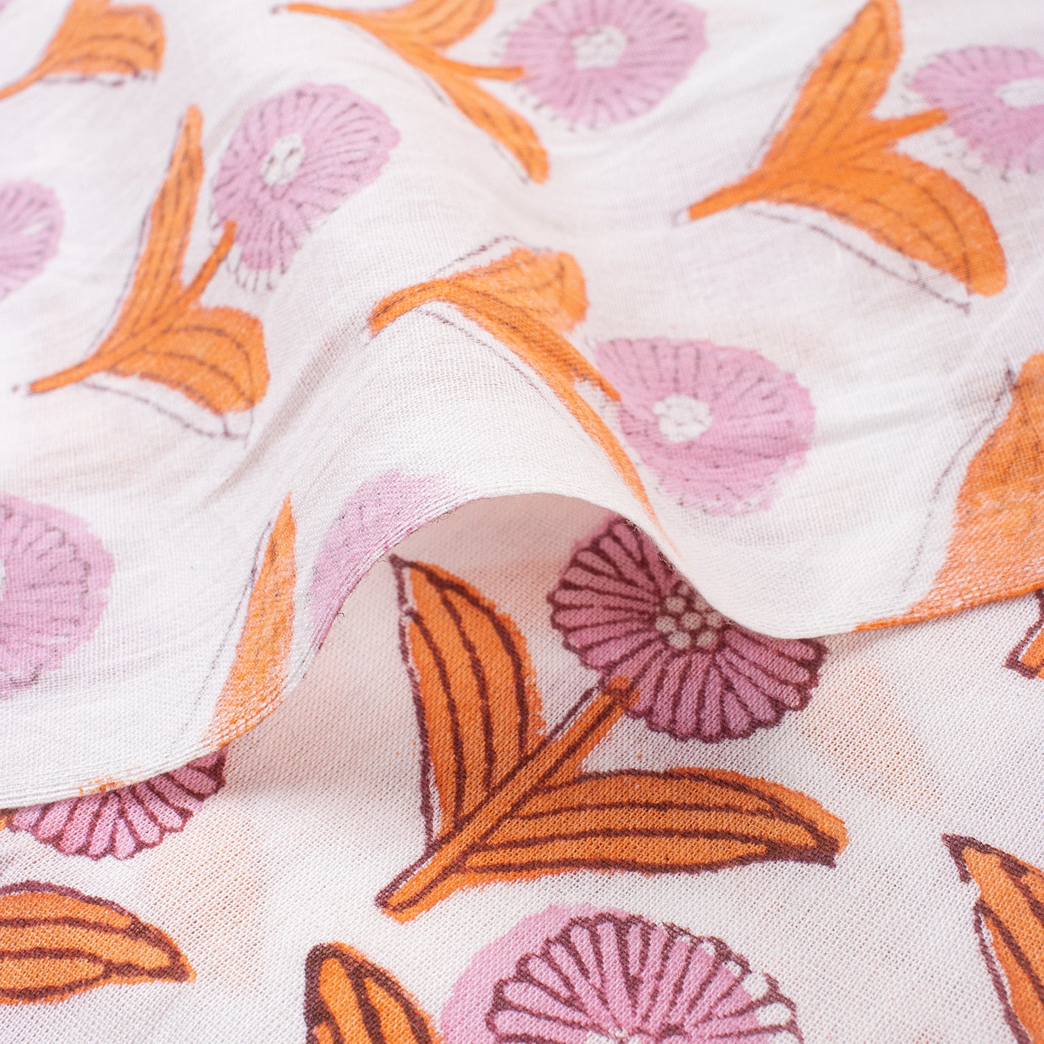 Pink Soft Floral Hand Block Printed Fabric by Yard