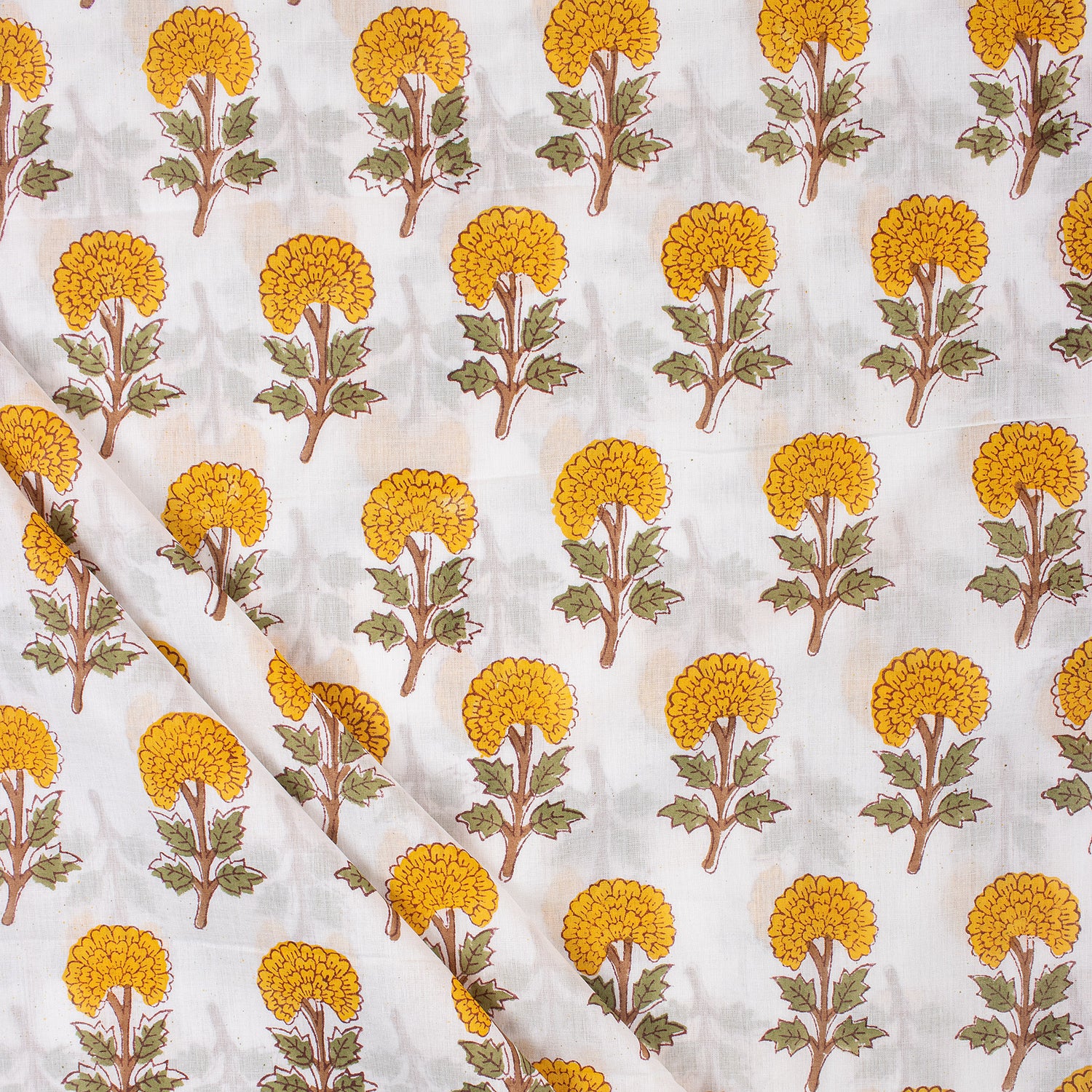 Yellow Floral Cotton Hand Block Printed Fabric Online