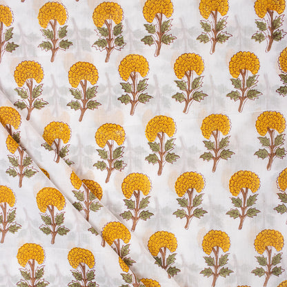 Yellow Floral Cotton Hand Block Printed Fabric Online