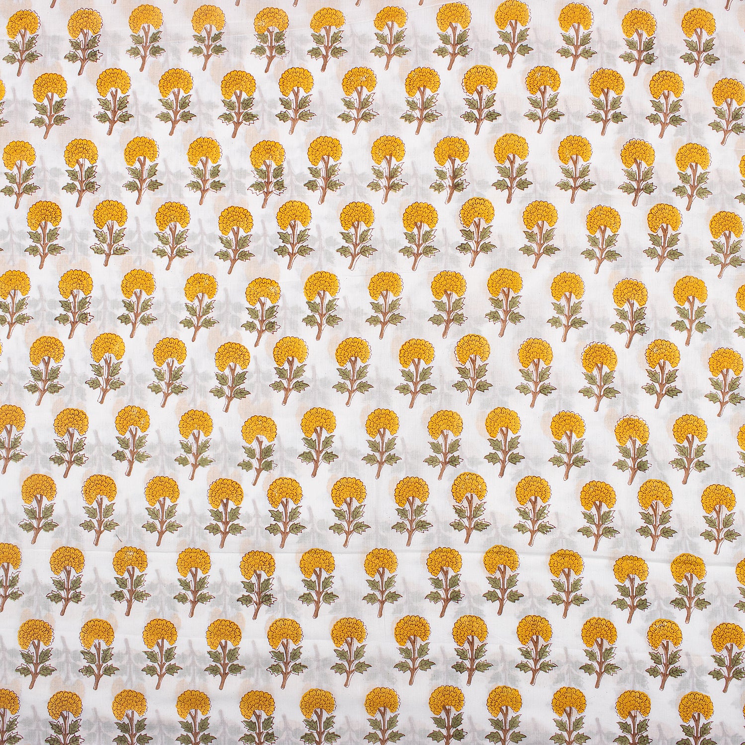Yellow Floral Cotton Hand Block Printed Fabric Online