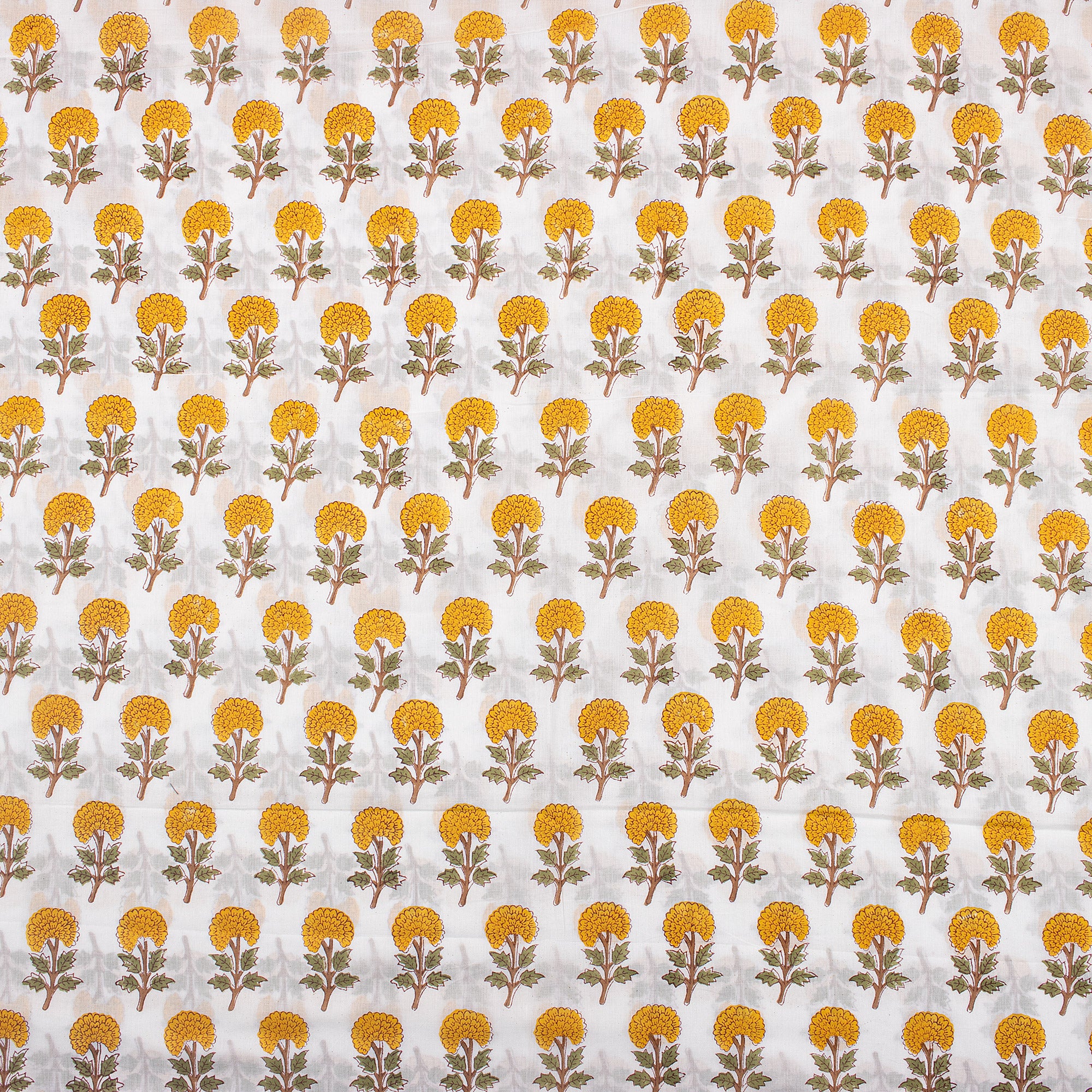 Yellow Floral Cotton Hand Block Printed Fabric Online