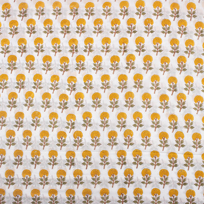 Yellow Floral Cotton Hand Block Printed Fabric Online