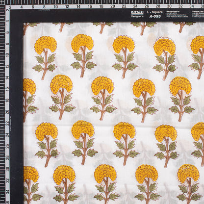 Yellow Floral Cotton Hand Block Printed Fabric Online