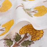 Yellow Floral Cotton Hand Block Printed Fabric Online
