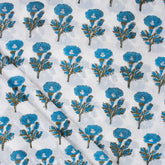 Indian Blue Floral Hand Block Printed Fabric