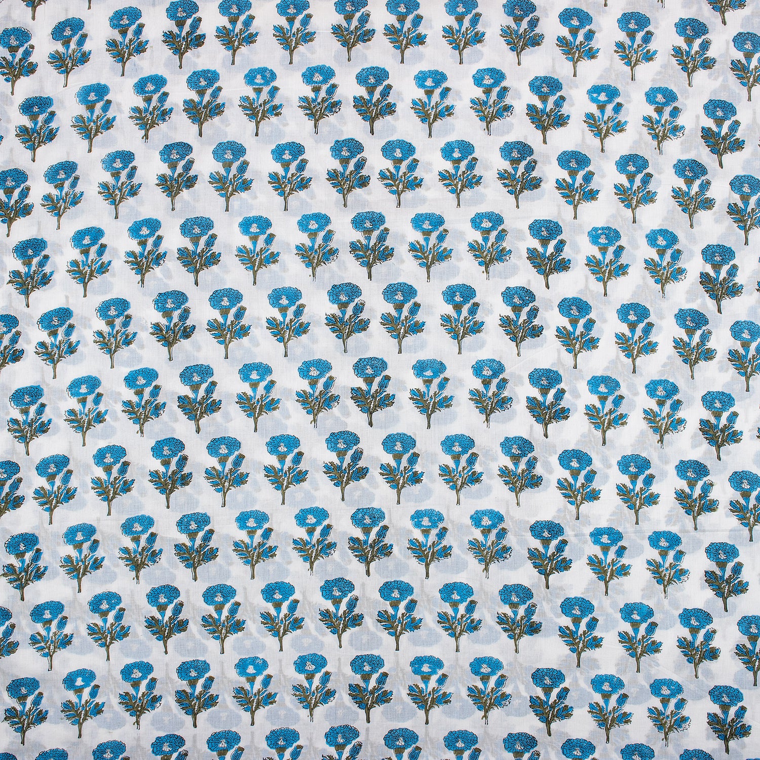 Indian Blue Floral Hand Block Printed Fabric