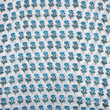 Indian Blue Floral Hand Block Printed Fabric
