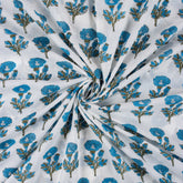 Indian Blue Floral Hand Block Printed Fabric
